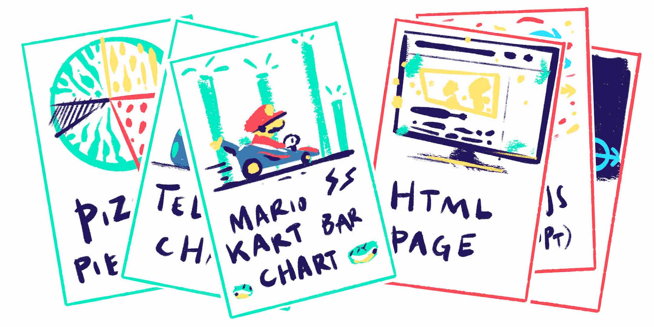 An image showing Mario Kart chart and HTML page cards